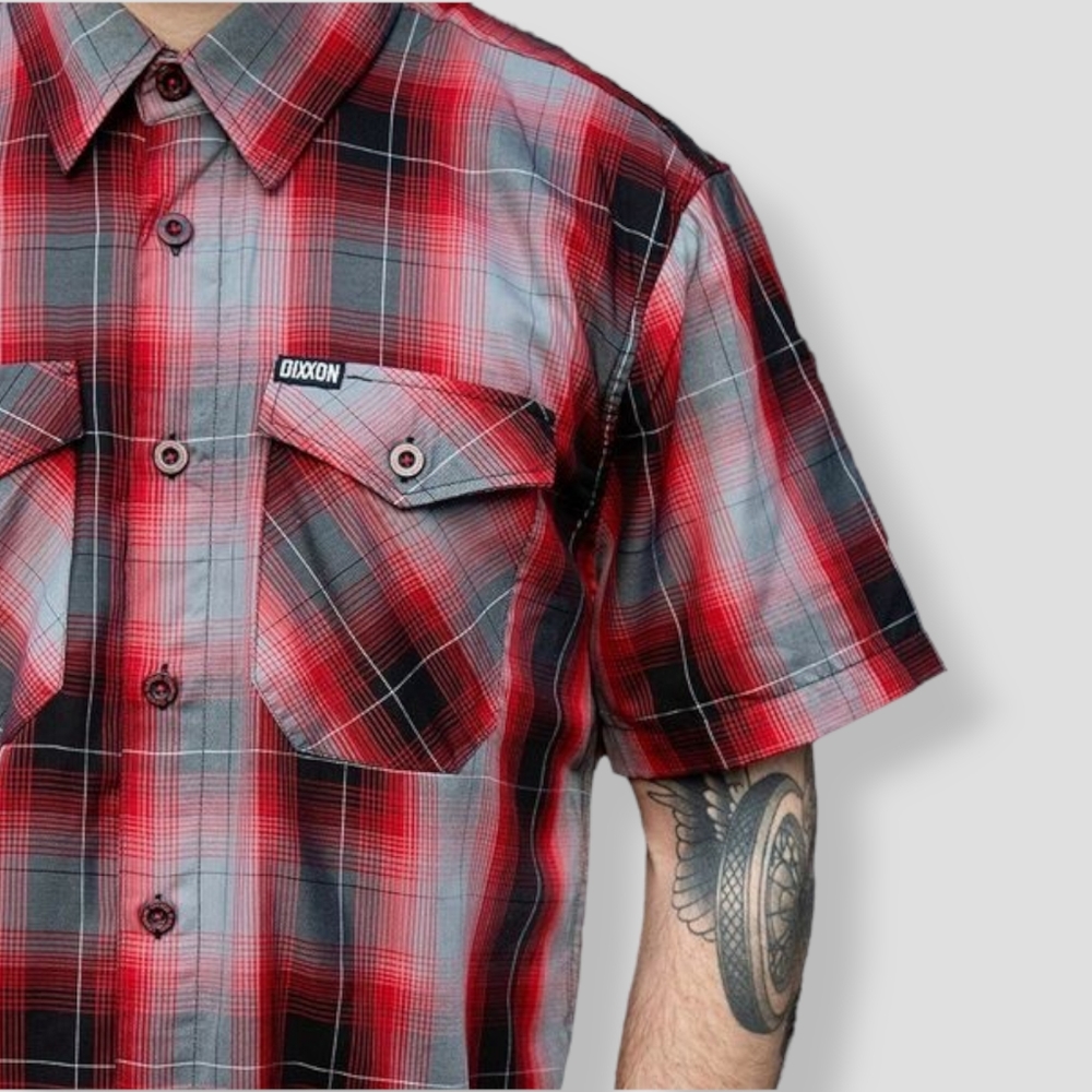 DIXXON The Anderson Bamboo Short Sleeve Plaid Button Up Red